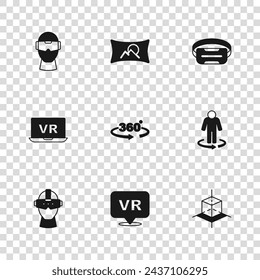 Set Virtual reality, 3d modeling, 360 degree view, glasses, Wide angle picture and  icon. Vector