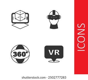 Set Virtual reality, 3d modeling, 360 degree view and glasses icon. Vector