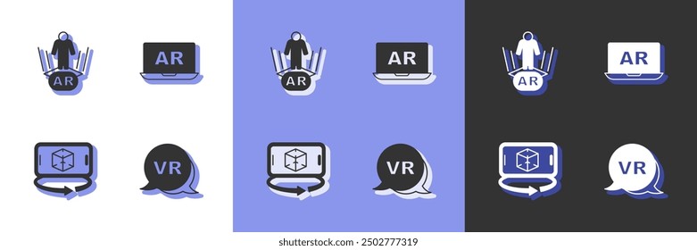 Set Virtual reality, Augmented AR, 3d modeling and  icon. Vector