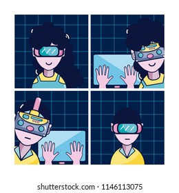 Set of virtual reality cartoons