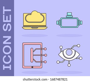 Set Virtual reality, Cloud technology data transfer and storage, Tablet and Virtual reality glasses icon. Vector