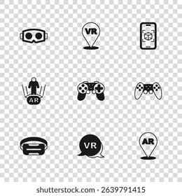 Set Virtual reality, Gamepad, Augmented AR, 3d modeling, glasses,  and  icon. Vector