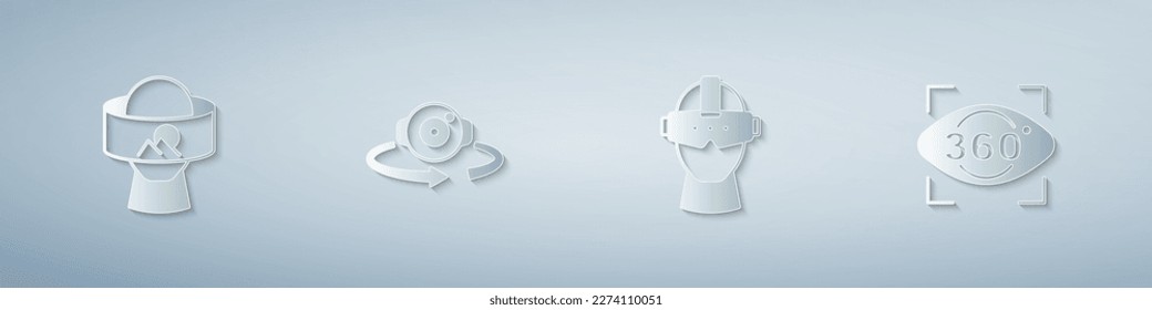 Set Virtual reality glasses, 360 degree view,  and . Paper art style. Vector