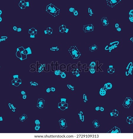 Set Virtual reality glasses, 360 degree view, 3d modeling and Gamepad on seamless pattern. Vector