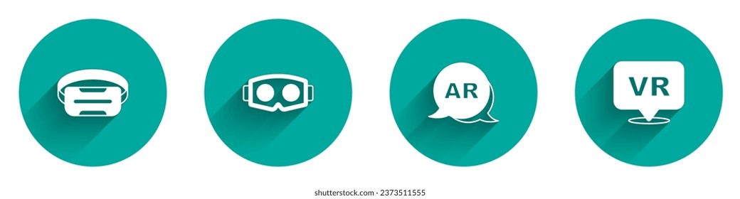 Set Virtual reality glasses, Augmented AR and  icon with long shadow. Vector