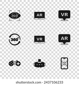 Set Virtual reality glasses, Augmented AR, 3d modeling, 360 degree view,  and  icon. Vector