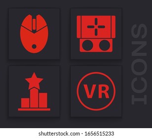 Set Virtual reality glasses, Computer mouse gaming, Portable video game console and Star icon. Vector