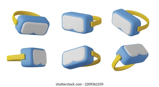 Set of virtual reality glasses at different angles 3D style, vector illustration isolated on white background. Gamer equipment, VR headsets, modern technologies