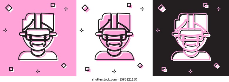 Set Virtual reality glasses icon isolated on pink and white, black background. Stereoscopic 3d vr mask.  Vector Illustration