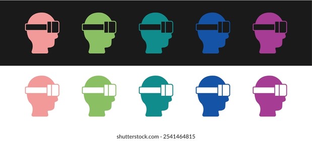 Set Virtual reality glasses icon isolated on black and white background. Stereoscopic 3d vr mask. Optical head mounted display.  Vector