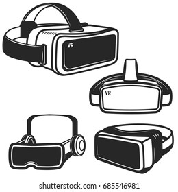 Set of virtual reality glasses icons isolated on white background. Design element for logo, label, emblem, sign. Vector illustration