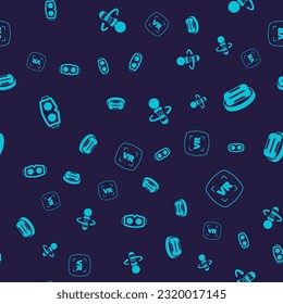 Set Virtual reality glasses, VR controller game and  on seamless pattern. Vector