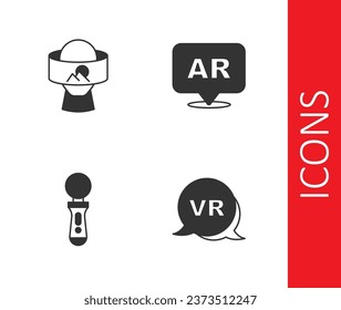 Set Virtual reality, glasses, VR controller game and Augmented AR icon. Vector