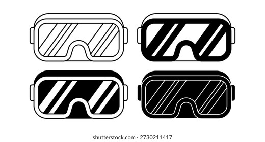 Conjunto de iconos de línea de gafas de realidad virtual
