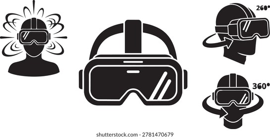 Set of virtual reality headset icons. VR glasses for gaming, entertainment, and immersive technology. Vector illustration isolated on white background.
