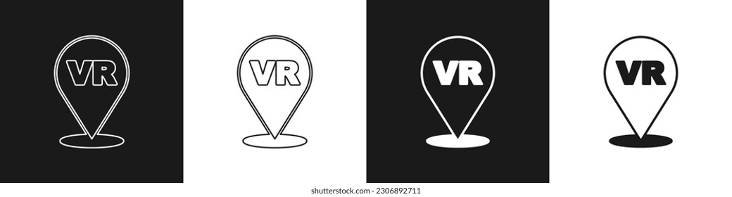 Establece el icono de realidad virtual aislado en fondo blanco y negro. Diseño de pantalla VR futurista.  Vector
