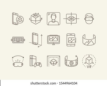 Set of virtual reality icons. Mobile and cube, eye scanner, game consol. Virtual reality concept. Vector illustration can be used for topics like VR, modern technologies, inventions