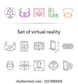 Set of virtual reality icons. Mobile and cube, eye scanner, game consol. Virtual reality concept. Vector illustration can be used for topics like VR, modern technologies, inventions