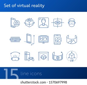 Set of virtual reality icons. Mobile and cube, eye scanner, game consol. Virtual reality concept. Vector illustration can be used for topics like VR, modern technologies, inventions