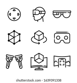 Set of Virtual Reality Icons. Simple Vector line icons. Containing icons as Arrows, Virtual Reality Headset, VR Glasses, Controllers, 3d box, Scan. EPS 10