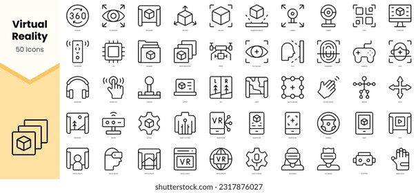 Set of virtual reality Icons. Simple line art style icons pack. Vector illustration