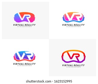 Set of Virtual Reality logo template design vector, VR Letter Logo Design with Creative Modern Trendy Typography, Icon symbol