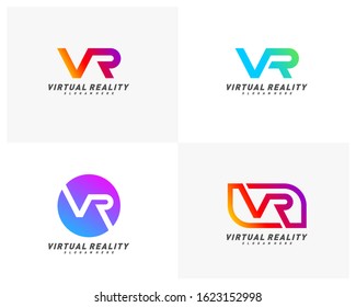 Set of Virtual Reality logo template design vector, VR Letter Logo Design with Creative Modern Trendy Typography, Icon symbol