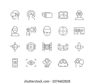Set of Virtual Reality outline icons isolated on white background.
