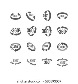 Set of  Virtual Reality Related 360 Degree or 360 views icon with 360 Arrows for Virtual Reality Image and Video
