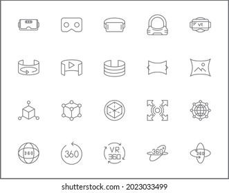 Set of Virtual Reality and tech line style. It contains such as futuristic, display, smart tech, technology, device, 360 degrees, VR, future and other elements.