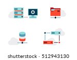 Set of Virtualization or Cloud Infrastructure Vector Icons. Flat Style
