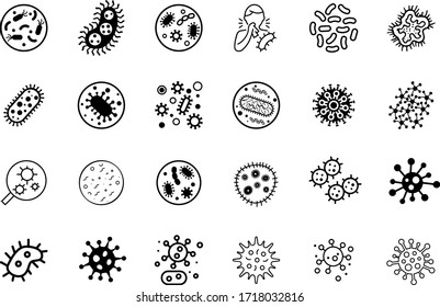 Set of virus, bacteria and microbes icon set.