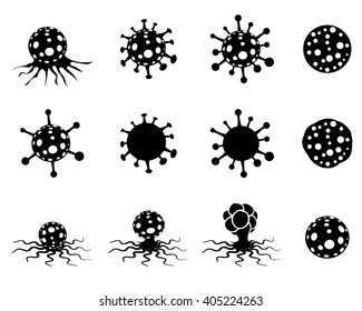 Set Of Virus And Cancer Cell In Silhouette Style