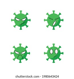 Un conjunto de emoticonos de virus con diferentes emociones negativas sobre la epidemia y la vacunación.