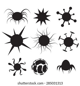 Set Of Virus Flat Icon. Bacteria, Disease, Pathogen, Germ, Bacterium Hiv And Cancer Cell