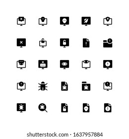 Set of virus, hack, phishing computer glyph style icon - vector