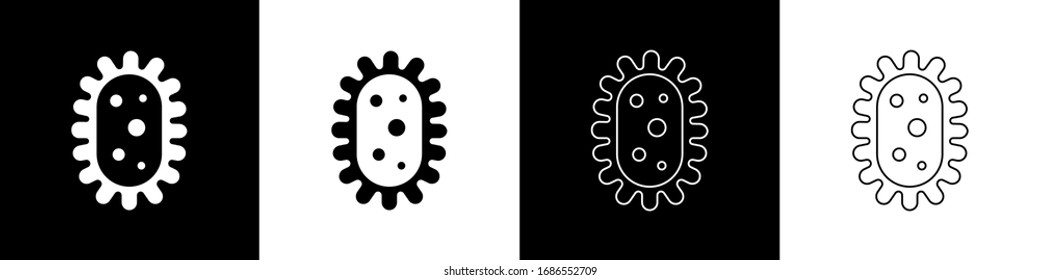 Set Virus icon isolated on black and white background. Corona virus 2019-nCoV. Bacteria and germs, cell cancer, microbe, fungi.  Vector Illustration