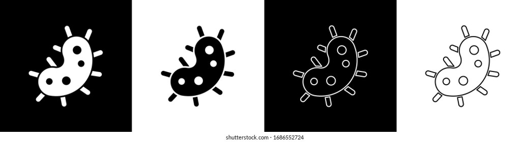 Set Virus icon isolated on black and white background. Corona virus 2019-nCoV. Bacteria and germs, cell cancer, microbe, fungi.  Vector Illustration