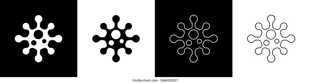 Set Virus icon isolated on black and white background. Corona virus 2019-nCoV. Bacteria and germs, cell cancer, microbe, fungi.  Vector Illustration