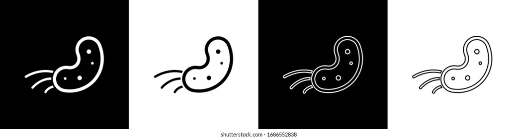 Establecer el icono de virus aislado en fondo blanco y negro. Virus Corona 2019-nCoV. Bacterias y gérmenes, cáncer celular, microbio, hongos. Ilustración vectorial