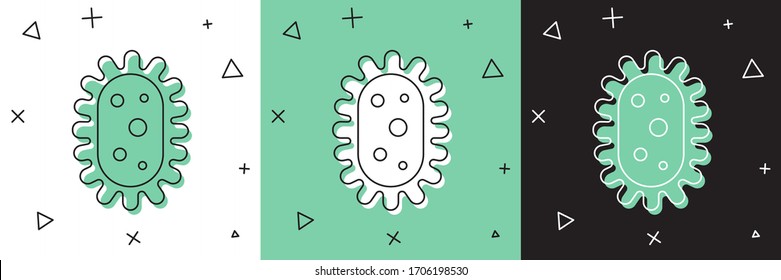 Set Virus icon isolated on white and green, black background. Corona virus 2019-nCoV. Bacteria and germs, cell cancer, microbe, fungi.  Vector Illustration