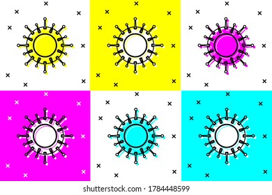 Establecer el icono Virus aislado en el fondo del color. Virus Corona 2019-nCoV. Bacterias y gérmenes, cáncer celular, microbio, hongos.  Ilustración vectorial