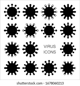 Set of Virus Icons. Black Simple Icons isolated on White, Pandemic Coronavirus Covid Desease