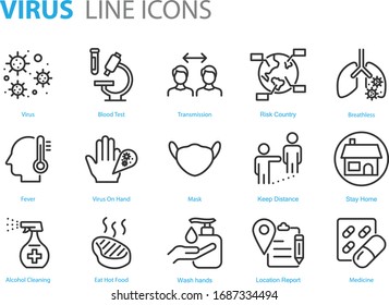 set of virus icons, ill, flu, coronavirus, sickness