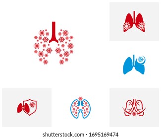 Set of Virus with Lungs Logo Template Design Vector, Emblem, Design Concept, Creative Symbol, Icon