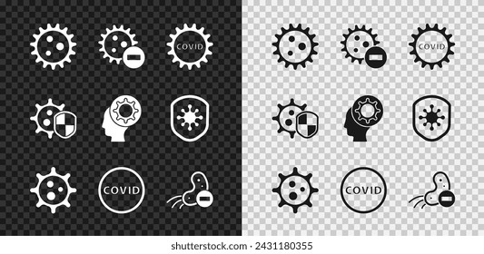 Set Virus, Negative virus, Corona covid-19, Shield protecting from and Human and icon. Vector