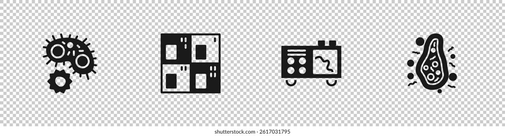 Set Virus, Periodic table, Spectrometer and Bacteria icon. Vector