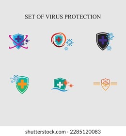 set of Virus protection logo and symbol  illustration design on grey backgrom