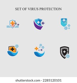 set of Virus protection logo and symbol  illustration design on grey backgrom