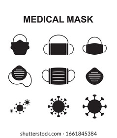 Satz virusschützender medizinischer Maske Symbol, Symbol für Hustenschutzmaske einzeln einzeln auf dem Symbol